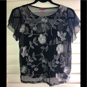 Vince Camuto Black Sheer Floral Top